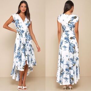LULU’S French Countryside White Floral Print High-Low Dress size L